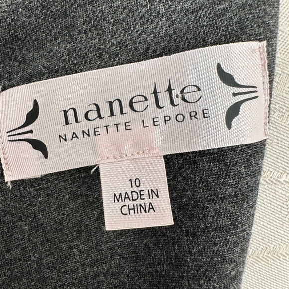 Nanette Lepore Gray Ponte Bell Sleeve Flounce Hem Velvet Trim Dress Size 10 - Picture 12 of 15